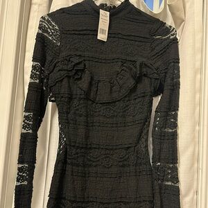 Women’s Bebe Long Sleeve Lace Dress NWT Black Cocktail Form Fitting